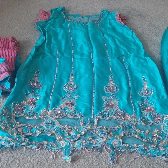 Aqua and pink salwar kameez - Picture 1 of 6